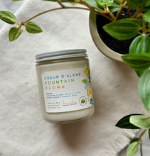 Load image into Gallery viewer, Coeur d'Alene Fountain Flora Candle from Bungalow's Spring and Summer Collection shown in classic glass 8 oz jar.