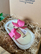 Load image into Gallery viewer, Wood Dough Bowl Candle with a white wash in the Cali Glow scent from the Coastal Collection.