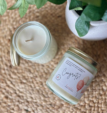 Load image into Gallery viewer, Congrats 8oz soy candle in glass jar with gold lid made by Bungalow Candle Studio