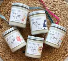 Load image into Gallery viewer, A group of Bungalow Celebration soy candles for Happy Birthday, Congratulations, Weddings and more