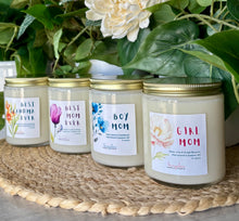 Load image into Gallery viewer, 4 Candles lined up in a row that were created for Mother's Day