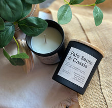 Load image into Gallery viewer, The Palo Santo & Cassis scent from the Cascade Collection in a Black  Matte jar in 8 oz size.