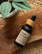 Load image into Gallery viewer, Bottle of 'Peak & Summit' scent for Cascade car diffuser on a wooden surface with a plant in the background