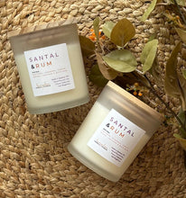 Load image into Gallery viewer, Santal & Rum Soy Candle in frosted glass jar with wood lid in 8oz size made by Bungalow Candle Studio