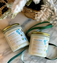 Load image into Gallery viewer, The Theater Nostalgia on Garland scent in a glass jar with gold lid from Bungalow's Winter Candle Collection.