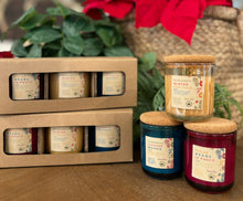 Load image into Gallery viewer, Candle Gift Set in the 4 oz mini holiday jar--a trio of all three scents from the Tri-Cities Collection.
