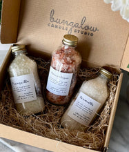 Load image into Gallery viewer, The trio of Boheme natural bath salts including Tranquille, Romantique and Sensuelle made by Bungalow Candle Studio