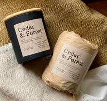 Load image into Gallery viewer, The Cedar & Forest scent from the Cascade Collection in a Black  Matte jar in 8 oz size.
