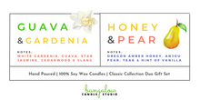 Load image into Gallery viewer, Label showing one of the Duo Gift Set scent options: Guava & aGrdenia and Honey & Pear