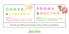 Load image into Gallery viewer, Label showing one of the Duo Gift Set scent options: Guava & Gardenia and Peony & Nectar.