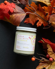 Load image into Gallery viewer, The Maple Chai with Bourbon Scent from Bungalow's Fall Collection is shown in the 8 oz glass jar with a white lid.