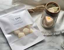 Load image into Gallery viewer, Sea shell shaped wax melts from the Coastal Collection in a resealable package. Rockaway scent shown.