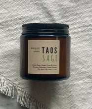 Load image into Gallery viewer, The Taos Sage candle scent from the Kitchen Collection, shown in mini 4 oz sized amber-colored glass jar.