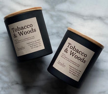 Load image into Gallery viewer, The Tobacco & Woods scent from the Cascade Collection in a Black  Matte jar in 8 oz size.
