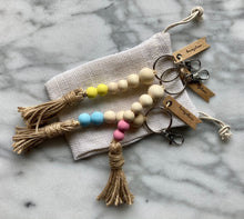 Load image into Gallery viewer, Mango Wood Bead Keychain with Jute Tassel | Colors of Summer