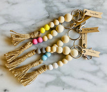 Load image into Gallery viewer, Mango Wood Bead Keychain with Jute Tassel | Colors of Summer