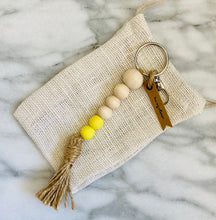 Load image into Gallery viewer, Mango Wood Bead Keychain with Jute Tassel | Colors of Summer