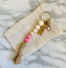 Load image into Gallery viewer, Mango Wood Bead Keychain with Jute Tassel | Colors of Summer