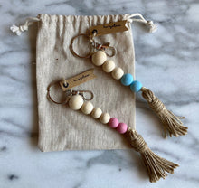 Load image into Gallery viewer, Mango Wood Bead Keychain with Jute Tassel | Colors of Summer