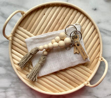 Load image into Gallery viewer, Mango Wood Bead Keychain with Jute Tassel