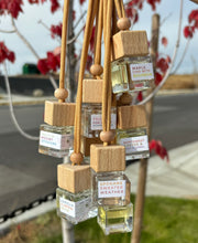 Load image into Gallery viewer, A group of Fall Scented Car Diffusers being held in front of fall leaves.
