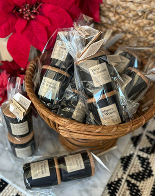 Basket full of mini 4 oz candles from the Cascade Collection packaged in pairs of 2 for gift giving.