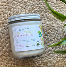Load image into Gallery viewer, Cheney Vintage Summers Candle from Bungalow&#39;s Spring and Summer Collection shown in classic glass 8 oz jar.

