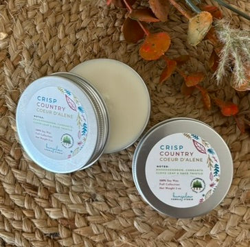 Two silver metal tin travel candles in the scent, 