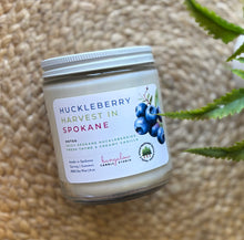Load image into Gallery viewer, Huckleberry Harvest in Spokane Candle from Bungalow&#39;s Spring and Summer Collection shown in classic glass 8 oz jar.
