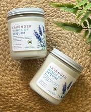 Load image into Gallery viewer, Lavender Winds of Sequim soy wax candle in 8oz size clear glass jar with white tin lid - Bungalow Seattle Collection
