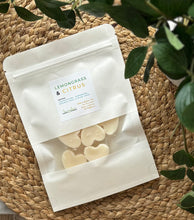 Load image into Gallery viewer, A package of heart shaped wax melts in the Lemongrass &amp; Citrus scent from the Classic Collection.
