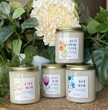 Load image into Gallery viewer, 4 Mother&#39;s Day Candles Stacked and staged to showcase jars and scents
