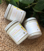 Load image into Gallery viewer, Country Roads of Otis Orchards Candle from Bungalow&#39;s Spring and Summer Collection, three shown grouped together in classic glass 8 oz jar.

