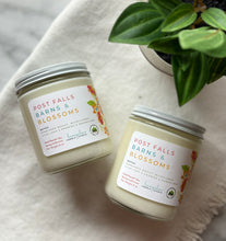 Load image into Gallery viewer, Post Falls Barns &amp; Blossoms Candle from Bungalow&#39;s Spring and Summer Collection, two shown side by side in classic glass 8 oz jar.
