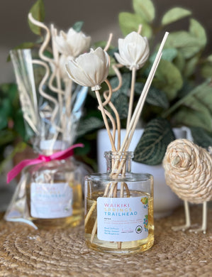 Reed Diffuser with floral reeds from the Spring and Summer Scent Collection in Waikiki Springs Trailhead scent.