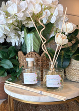 Load image into Gallery viewer, Reed Diffuser with floral reeds from the Spring and Summer Scent Collection in South Hill Sangria on the Patio scent.
