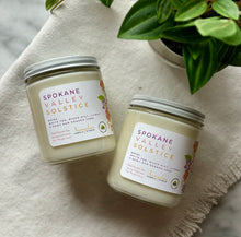 Load image into Gallery viewer, Spokane Valley Solstice Candle from Bungalow&#39;s Spring and Summer Collection shown in classic glass 8 oz jar.
