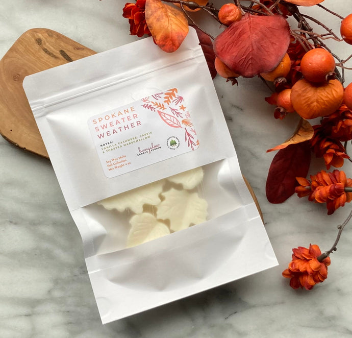 Wax Melts package in Bungalow's signature scent, Spokane Sweater Weather.