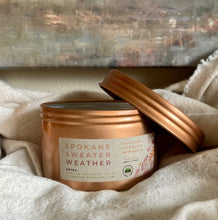 Load image into Gallery viewer, Spokane Sweater Weather | Rose Gold Travel Tin Candle
