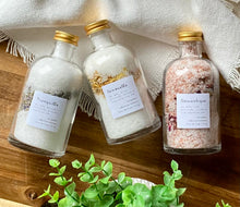 Load image into Gallery viewer, Three apothecary jars with bath salts in different scents
