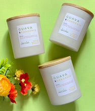 Load image into Gallery viewer, Three 8 oz candles in the Guava &amp; Gardenia scent from Bungalow&#39;s Classic Collection are shown grouped together.
