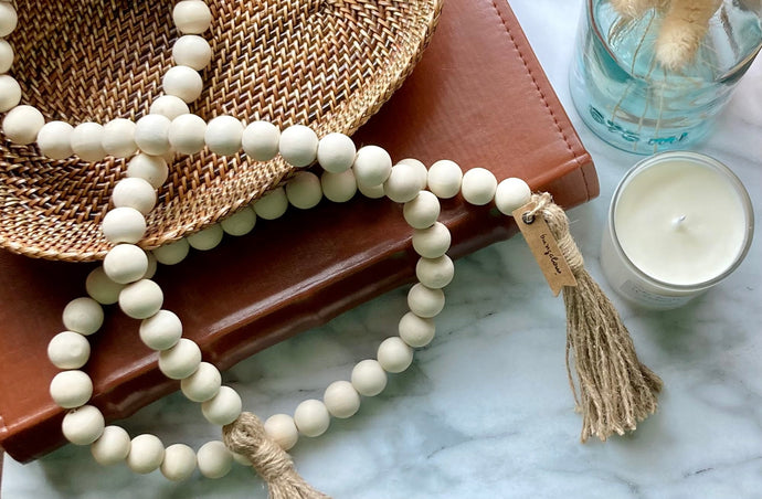 Natural Mango Wood Contentment Bead with Jute Tassels