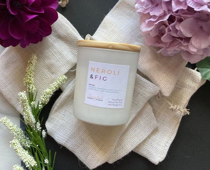 The Neroli & Fig scent in the 8 oz candle size from Bungalow's Classic Collection.