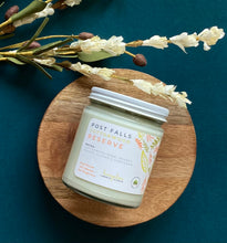Load image into Gallery viewer, The Post Falls Cottonwood Reserve candle scent from Bungalow&#39;s Fall Collection is shown in the 8 oz glass jar with a white lid.
