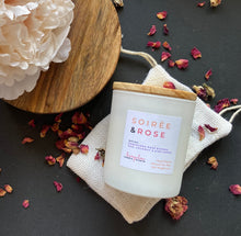 Load image into Gallery viewer, The Soirée &amp; Rose scent in the 8 oz candle size from Bungalow&#39;s Classic Collection.
