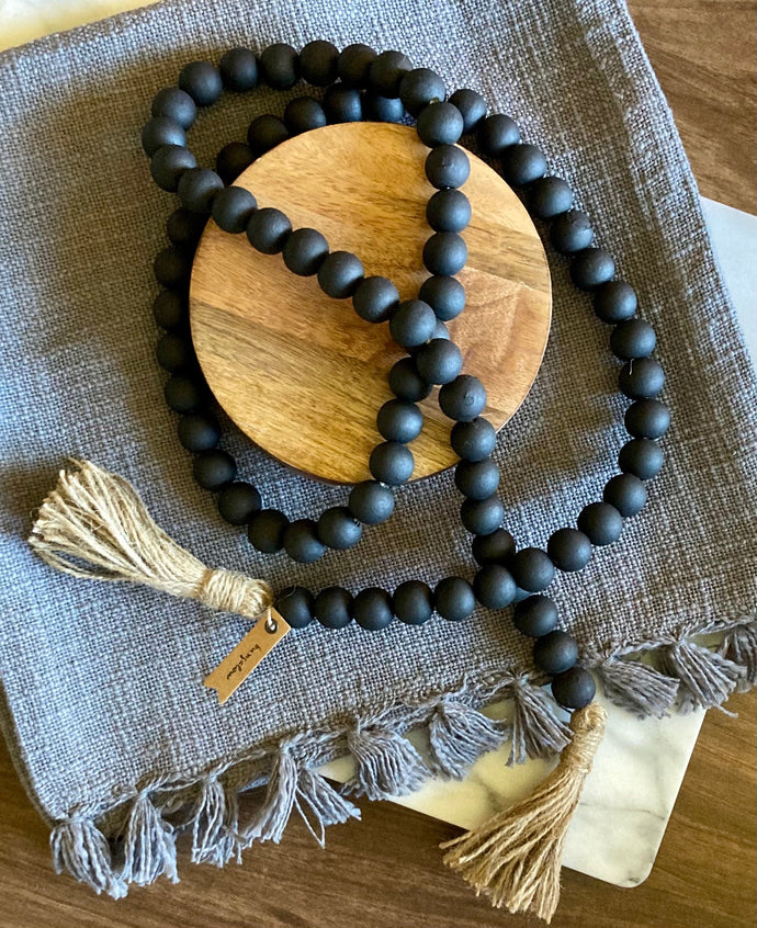 Mango Wood Contentment Beads with Jute Tassels | Matte Black