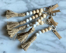 Load image into Gallery viewer, Mango Wood Bead Keychain with Jute Tassel  |  Colors of Autumn
