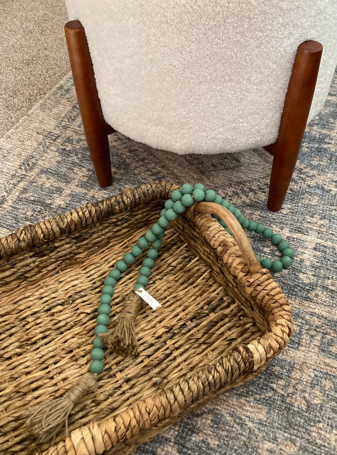 Mango Wood Contentment Beads with Jute Tassels | Sage Green