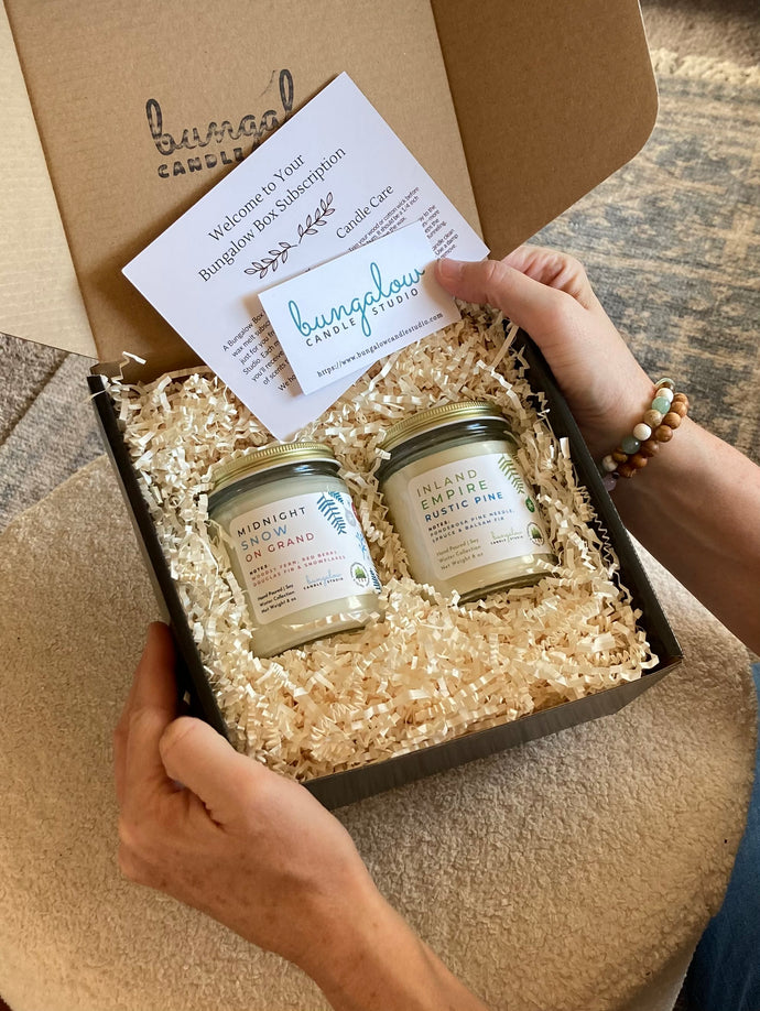 Bungalow Box Favorites | 2 Candles Each Month | Choice of  3-6-12 Month Subscription