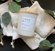 Load image into Gallery viewer, The Linen &amp; Leaf scent in the 8 oz candle size from Bungalow&#39;s Classic Collection.
